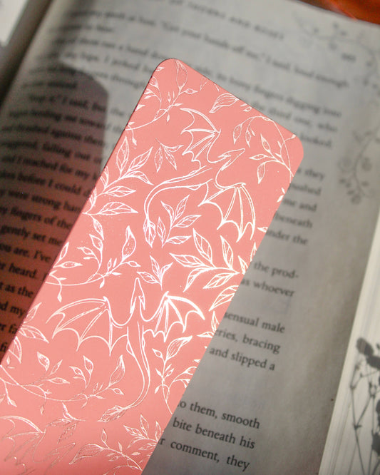 Rose Gold & Coral Floral Dragons Bookmark