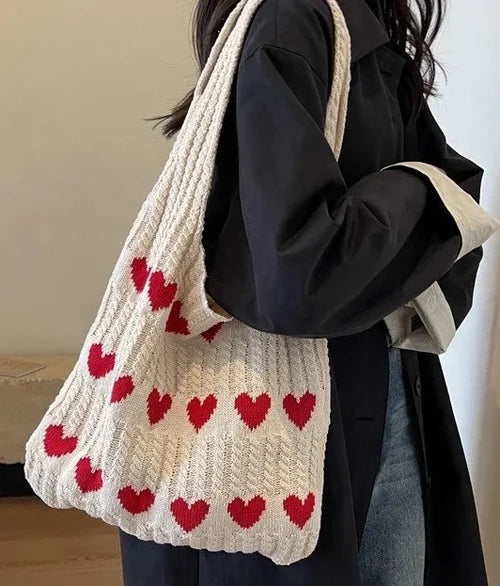 Red Heart Knit Tote Bag