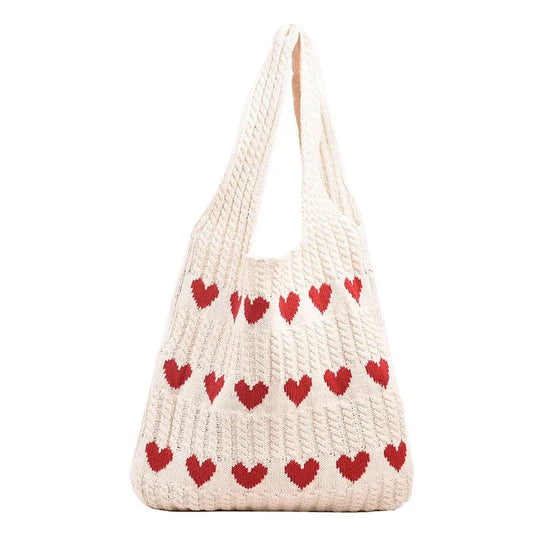 Red Heart Knit Tote Bag