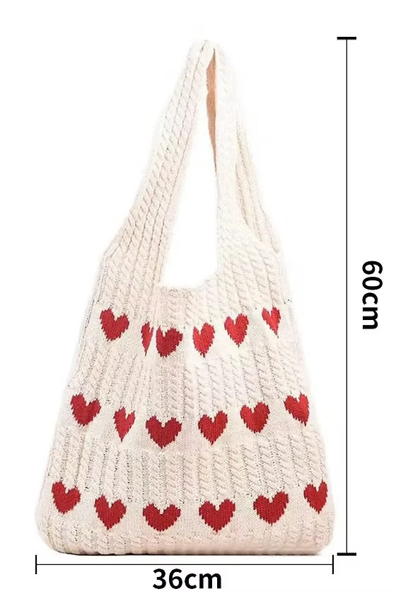 Red Heart Knit Tote Bag