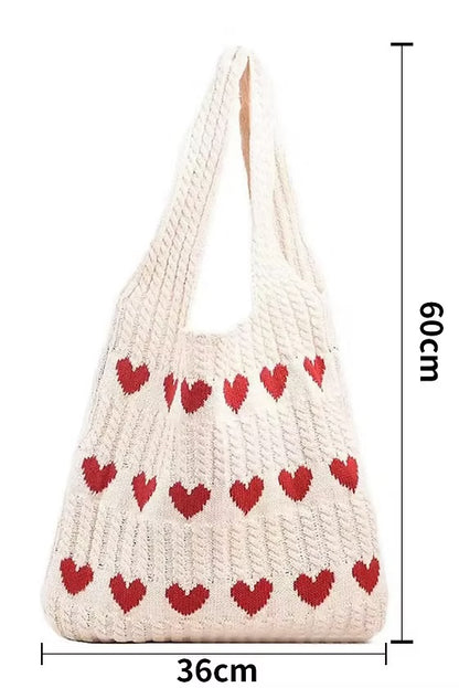 Red Heart Knit Tote Bag