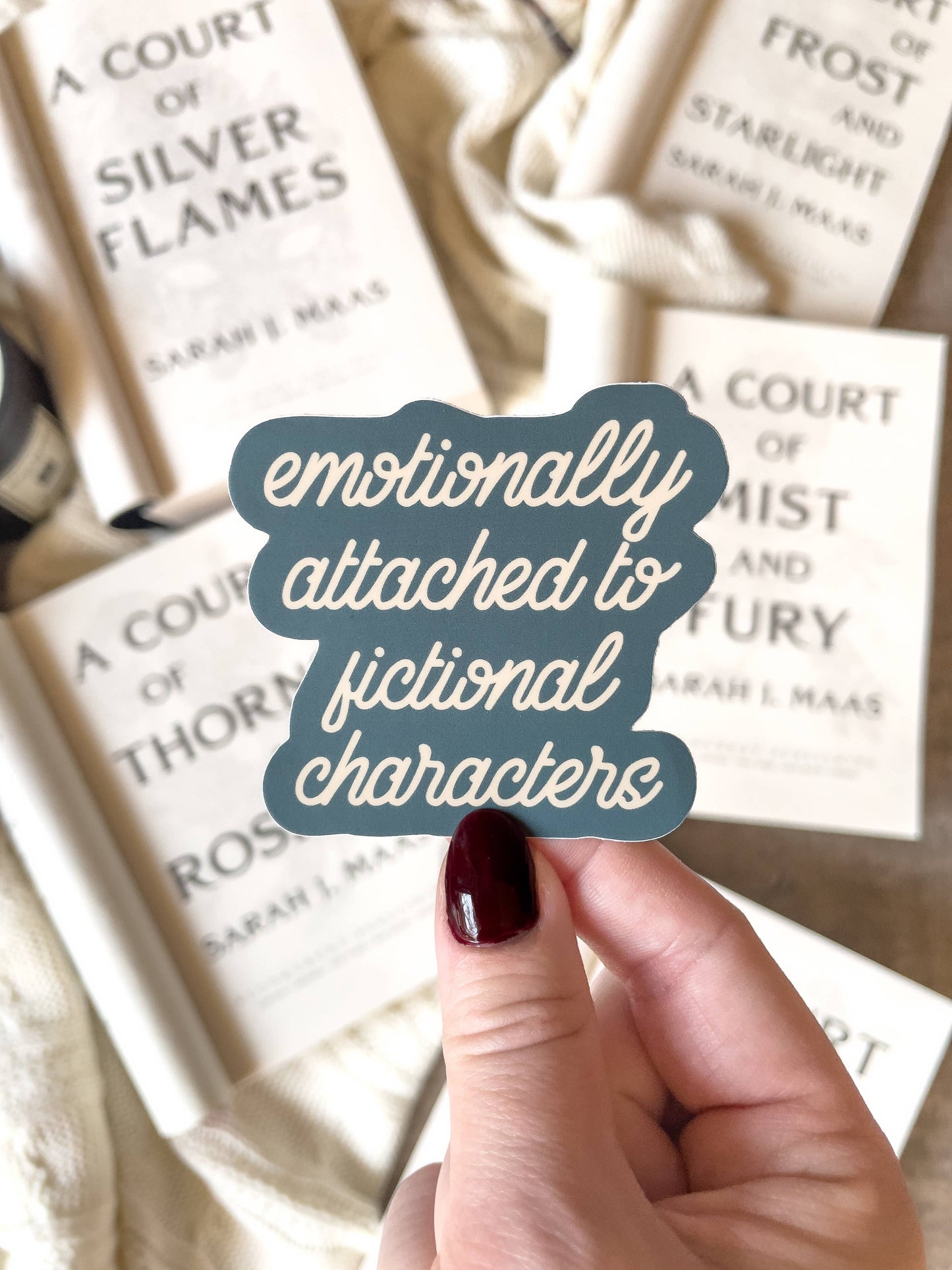 Emotionally Attached To Fictional Characters Vinyl Sticker - Green/Ivory