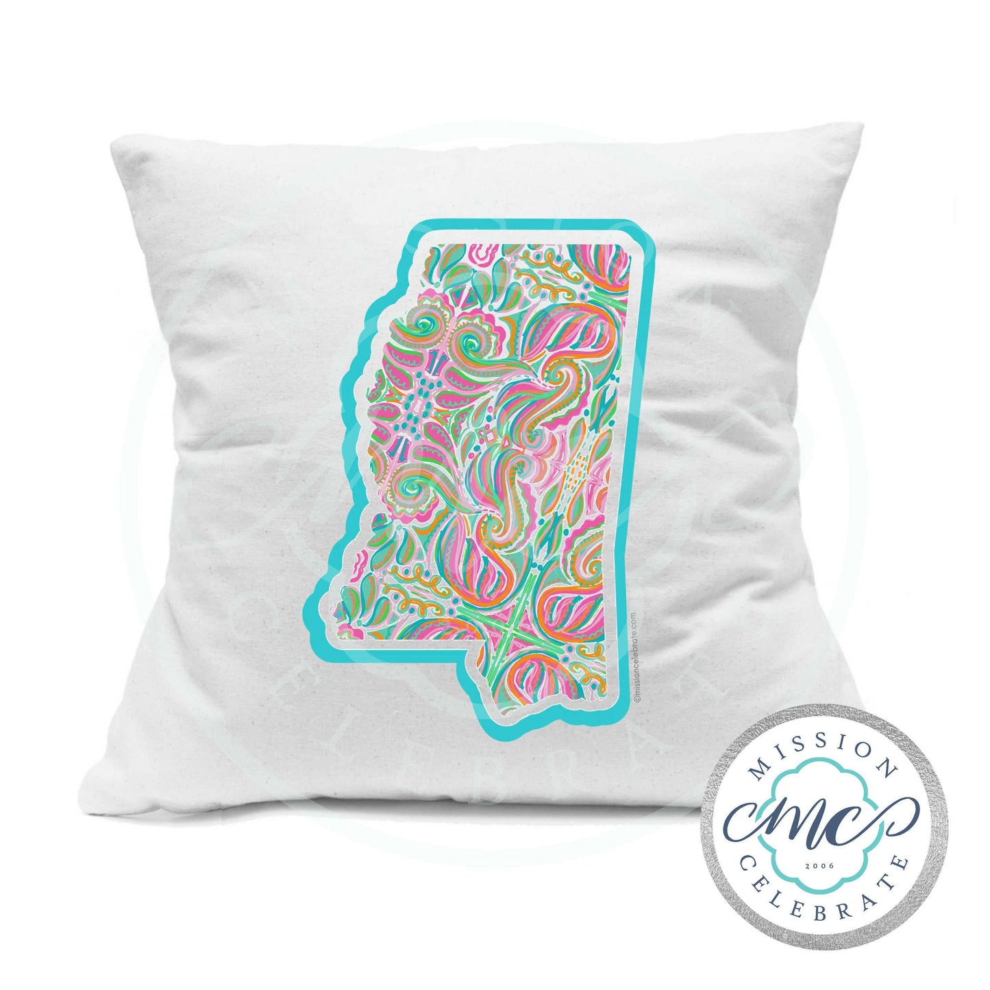 Mississippi Jubilee Hand Drawn Original Art Pillow Cover (with Pillow Insert) White 18"x18"