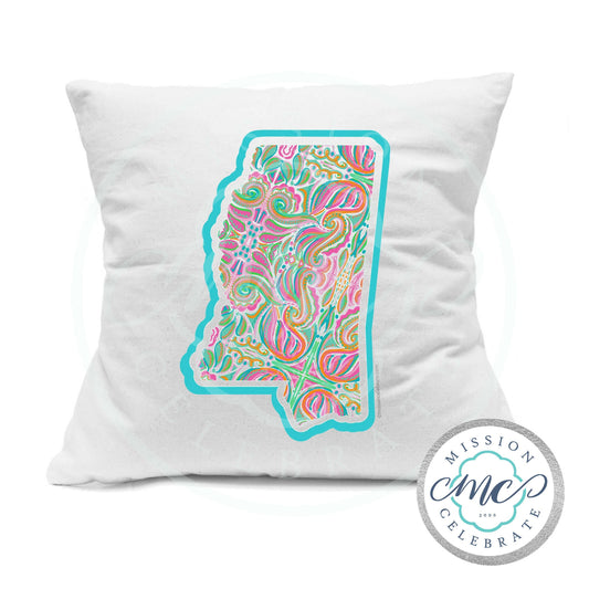 Mississippi Jubilee Hand Drawn Original Art Pillow Cover (with Pillow Insert) White 18"x18"