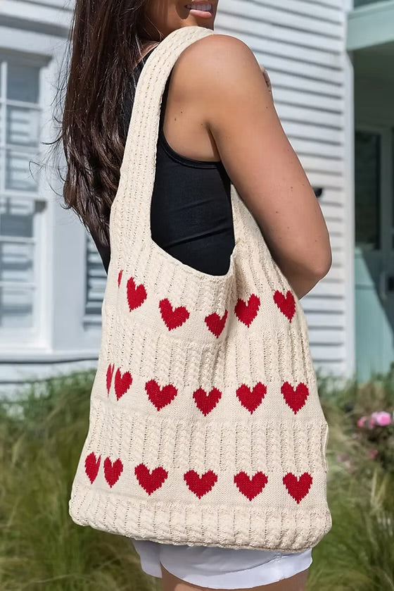 Red Heart Knit Tote Bag