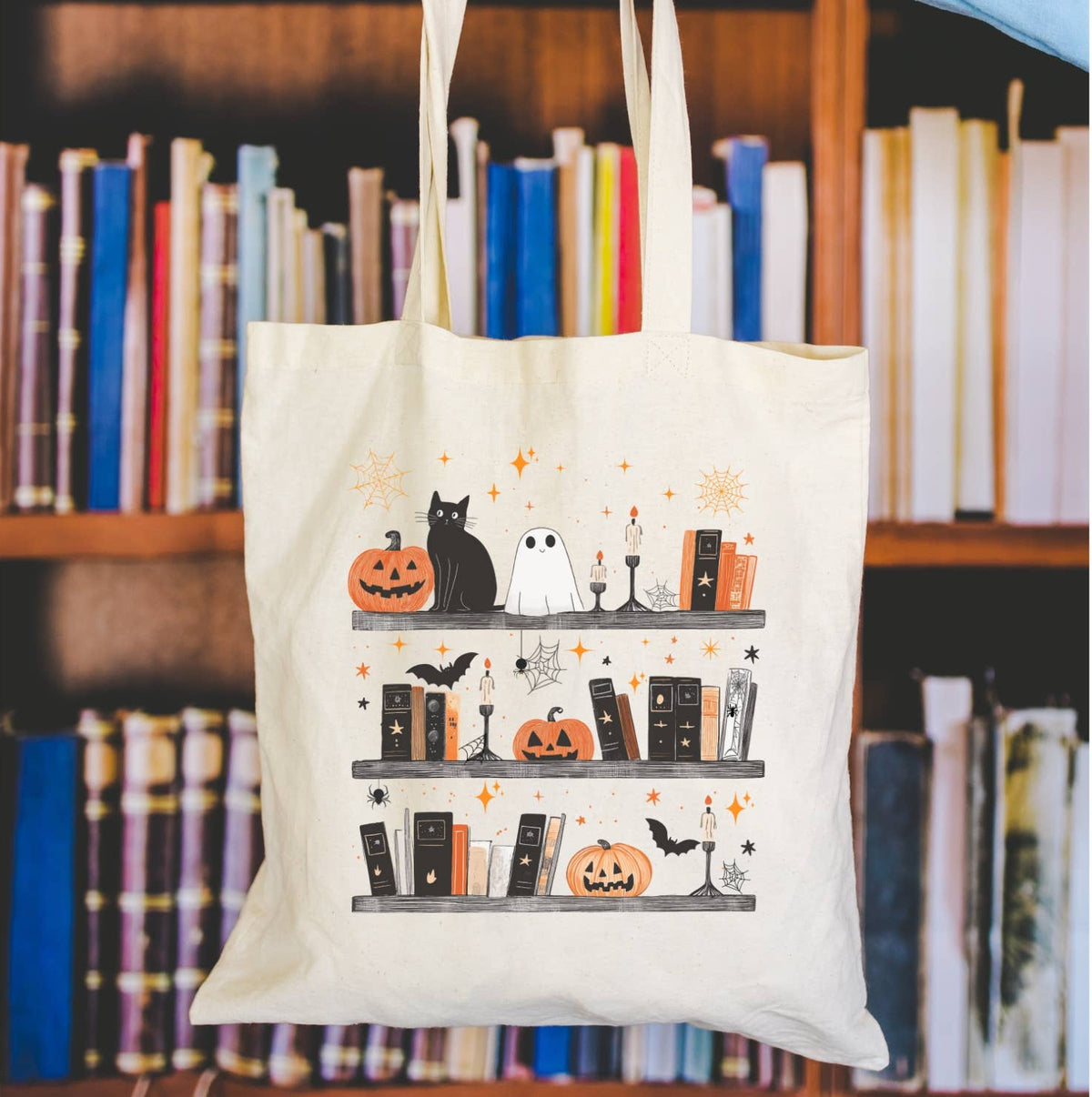 Spooky Bookshelf Tote Bag