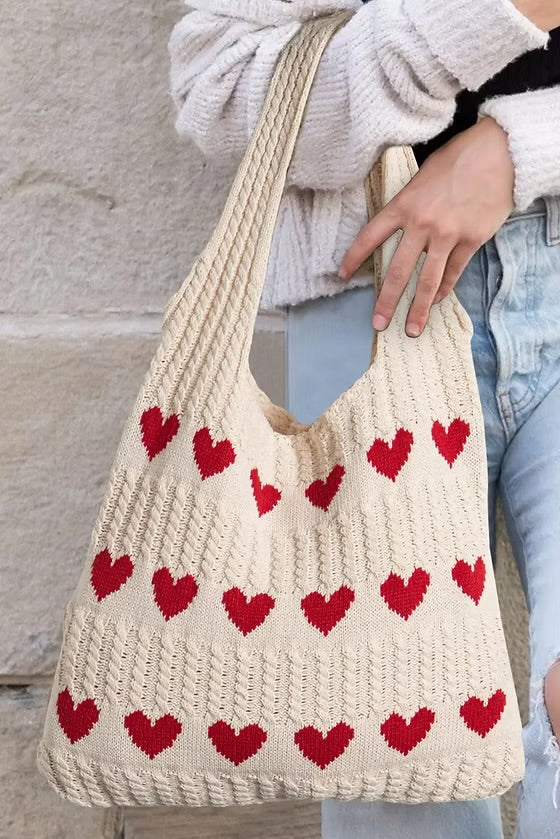 Red Heart Knit Tote Bag