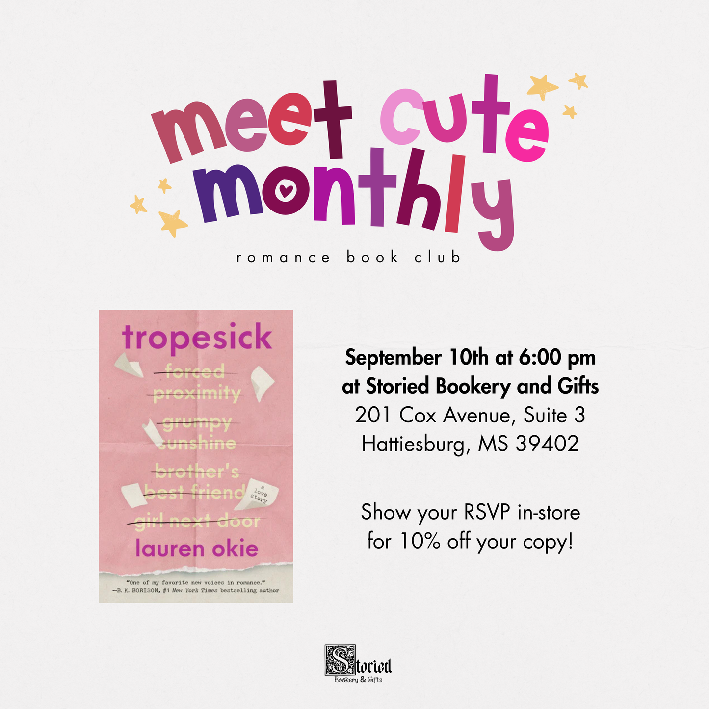 Meet Cute Monthly Romance Book Club - Tropesick - September 10