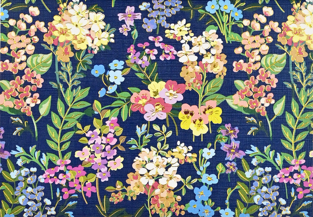 Colorful floral pattern on a dark blue background