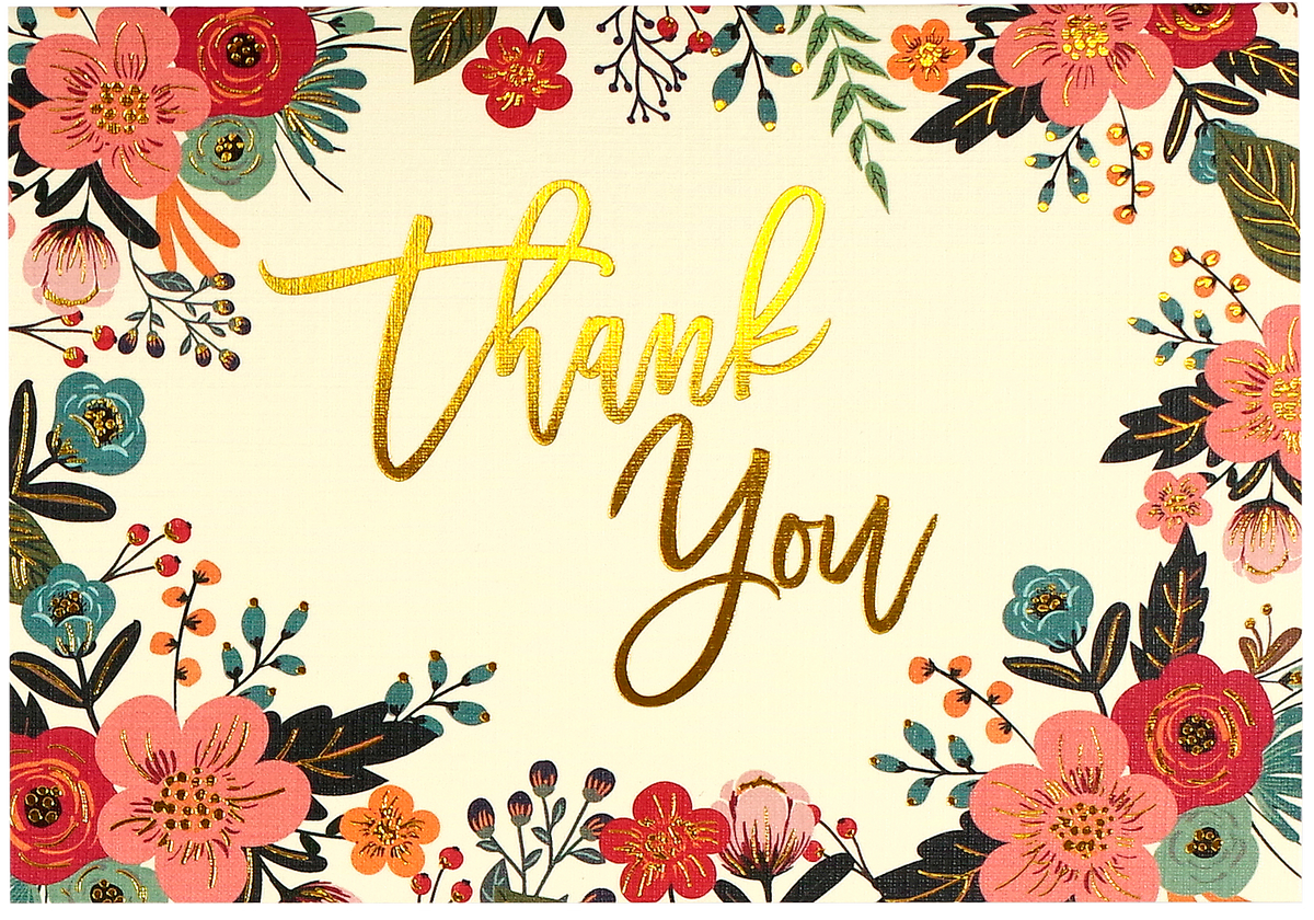 Floral border with 'Thank You' text in the center on a beige background