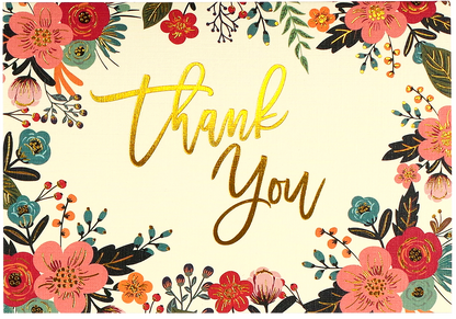 Floral border with 'Thank You' text in the center on a beige background