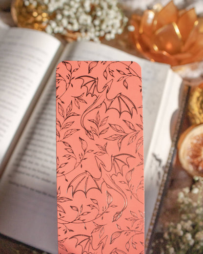 Rose Gold & Coral Floral Dragons Bookmark